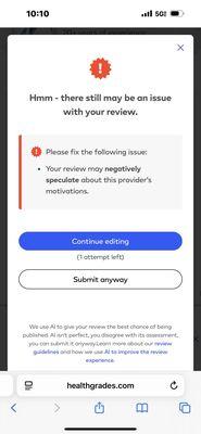 Interesting that when I went to put a review on her page I was met with this.... So do they only allow positive comments?
