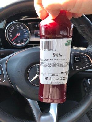 Beet, apples, carrot, ginger, cucumber, yum. $6!