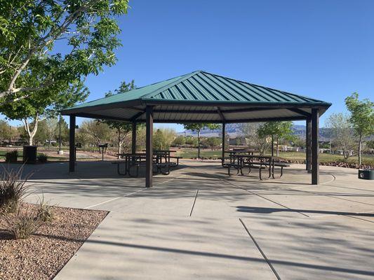 Shaded picnic area.
