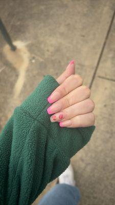 i got pink french top with stickers on my ring finger