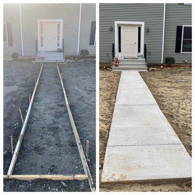 Concrete walkway for a new house.