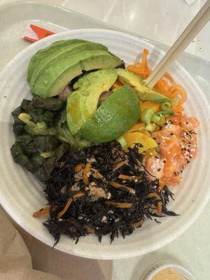 Miso Salmon Bowl ($15.50) + Avocado ($3)