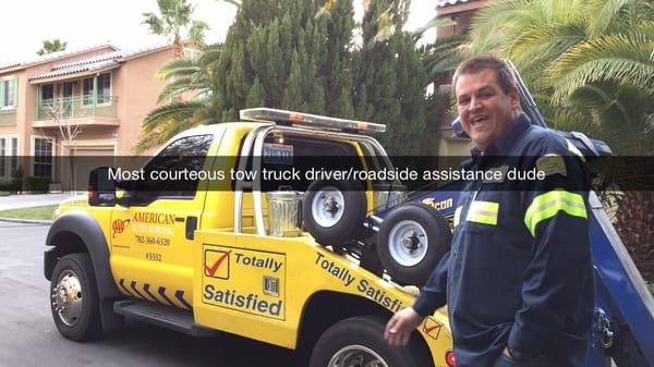 Found out that one of my tire had a flat, called AAA and they dispatched this nice man to put on my spare tire (needed air too).