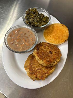 Homemade salmon patties on special
