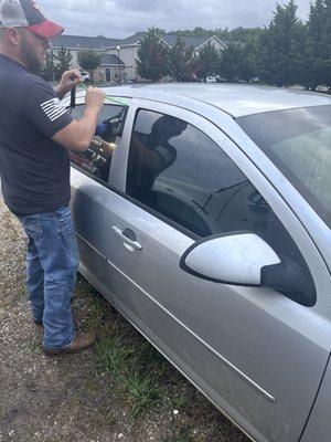 Broke down having to break into the car