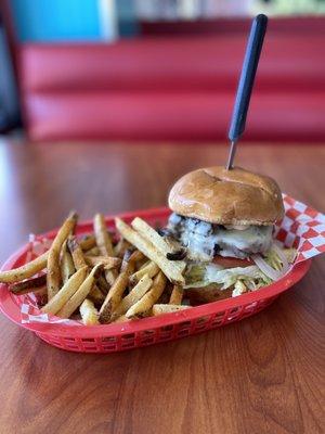 Mushroom Swiss burger w/fries