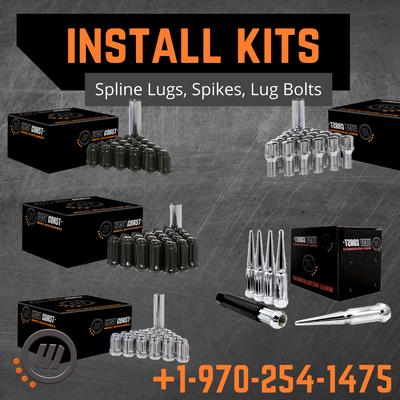 Install Kits: lug bot, spline, hex, spike lug nut kits.