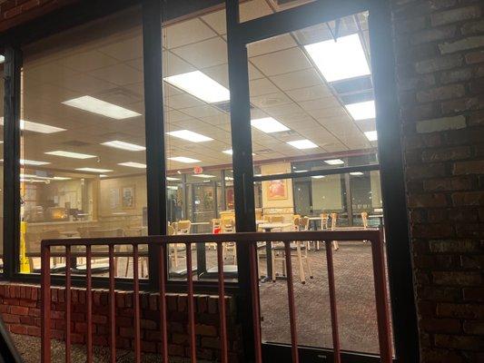 The lobby from the outside since it was closed