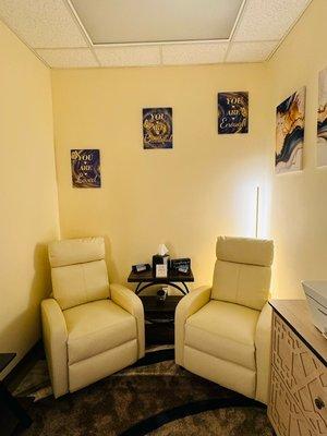 A safe space for talk therapy and friendly atmosphere for all.