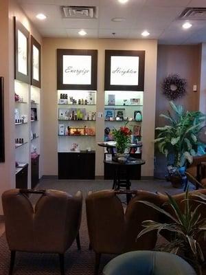 Our tranquil front lobby where you can have a nice cup of coffee, water or tea as you look through our selection of DoTERRA oils