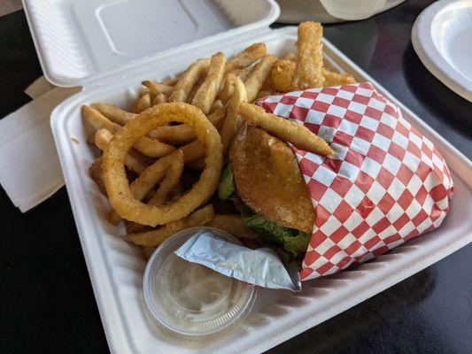 Burger and onion rings
