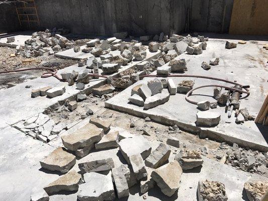 Trenches cut for new plumbing.