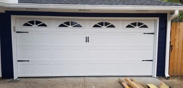 Garage door with windows, part complete.