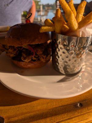 Fried chicken sandwich with fries