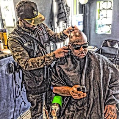 In the office. In action