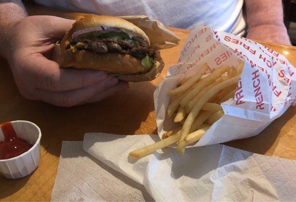 double cheeseburger and large fries, I'm a BIG guy and it was plenty for me