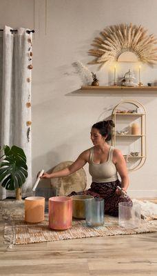 Sound healing with CrystalTones alchemy singing bowls.