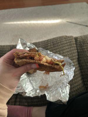 i paid 7$ for this BLT! bacons hardly cooked, breads soggy, no lettuce, no tomatoes!