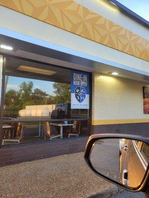 It literally says dine in now open... but they won't let you eat inside