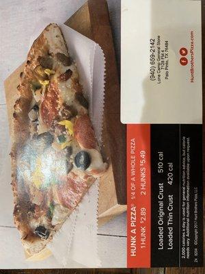Back of pizza menu