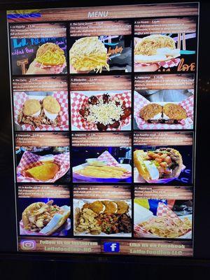 Menu from screen on truck