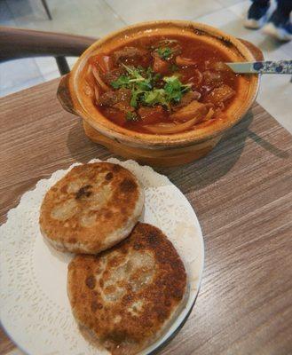 Tomato beef hot pot and beef pie