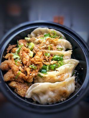 Dumpling sampler with Chicken Bites