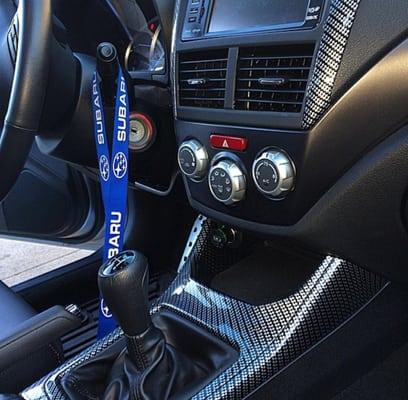 WRX Interior hydro dipped in silver carbon fiber weave