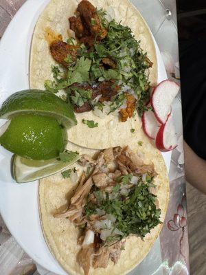 Taco pastor and taco carnitas