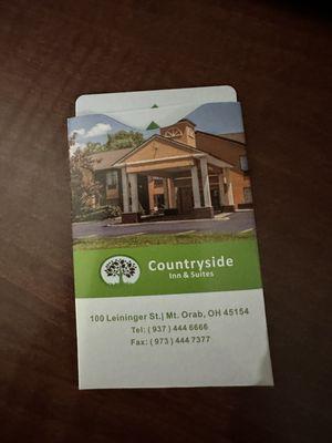Our key cards and the address.