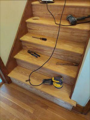 Sanding and refinishing pine stairs