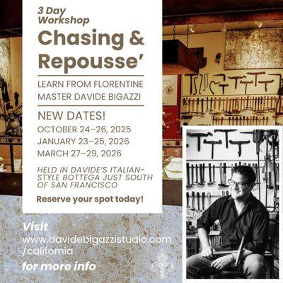 New workshop dates! Learn from Florentine jeweler and chasing and repousse' master Davide Bigazzi