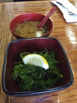 Miso soup and seaweed salad