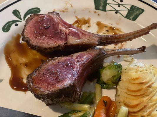 Rekha lamb twice baked potato fresh sautéed garden vegetables