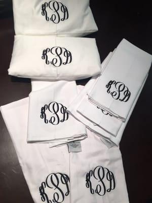 Sheets, pillowcases and kitchen hand towels monogrammed