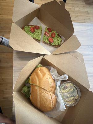 Avocado toast (top) & ham sandwich/torta (bottom)