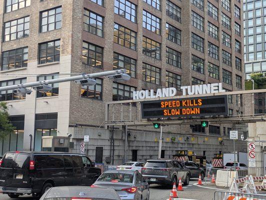 Merging into the Holland Tunnel, on the Manhattan side