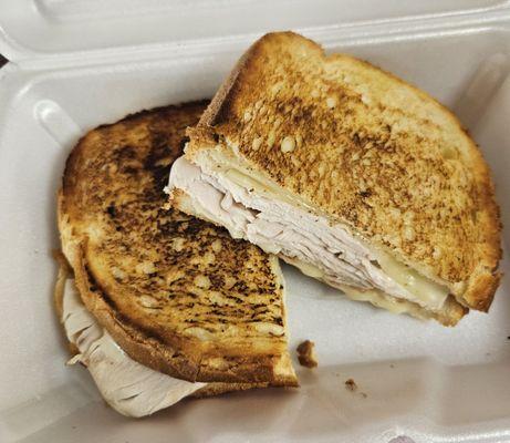 Turkey bacon melt on sour dough $11.19