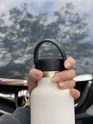 Gel X with rose gold foil with two matte fingers