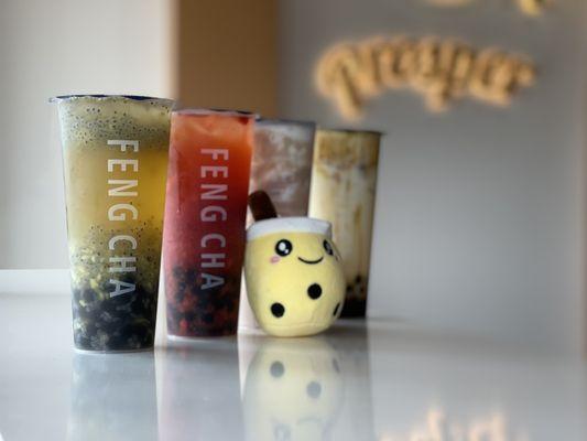 Kiwi Basil Green Tea, Strawberry Overload, Dirty Taro and Dirty Boba