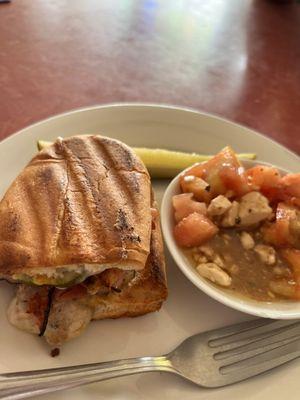 Cuban sandwich with tomato &feta side. Really great flavor and fresh!