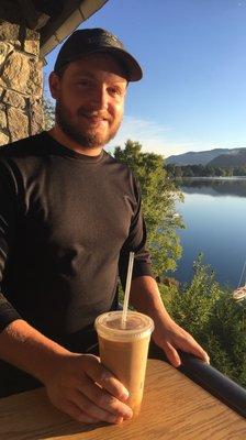 view from balcony with coffee