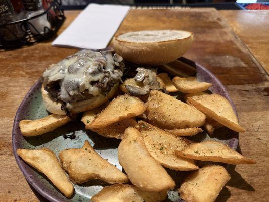 The Mushroom Swiss Burger.
