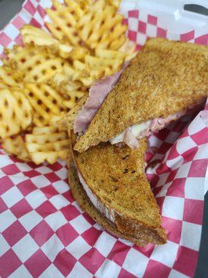 Delicious Rumble Reuben with Waffle Fries