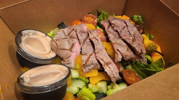 Steak salad (to-go w/ rare steak)