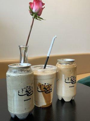 Charcoal latte Lotus Frappe Iced Corn flakes latte