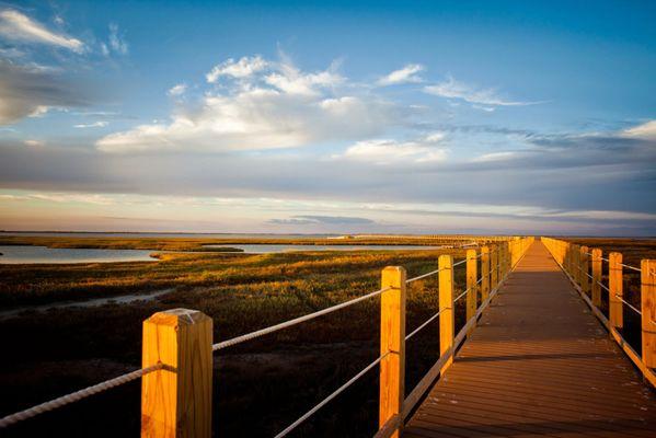 private fishing, crabbing pier and community boardwalk overlooking Drum Bay Nature Preserve Seahorse Estates Follet's Island, Texas