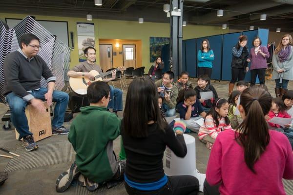 The worship team practicing with Youth and Children's Ministries