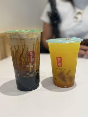 Creme Brulee Brown Sugar Milk Tea and Mango Yakult Drink