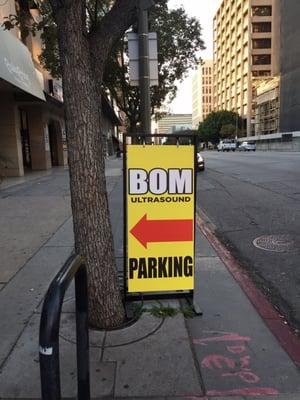 Look for the bright yellow sign for free parking!!!!
